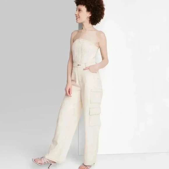 Women's Tube Cargo Denim Jumpsuit - 
Off -White M - Picture 1 of 12